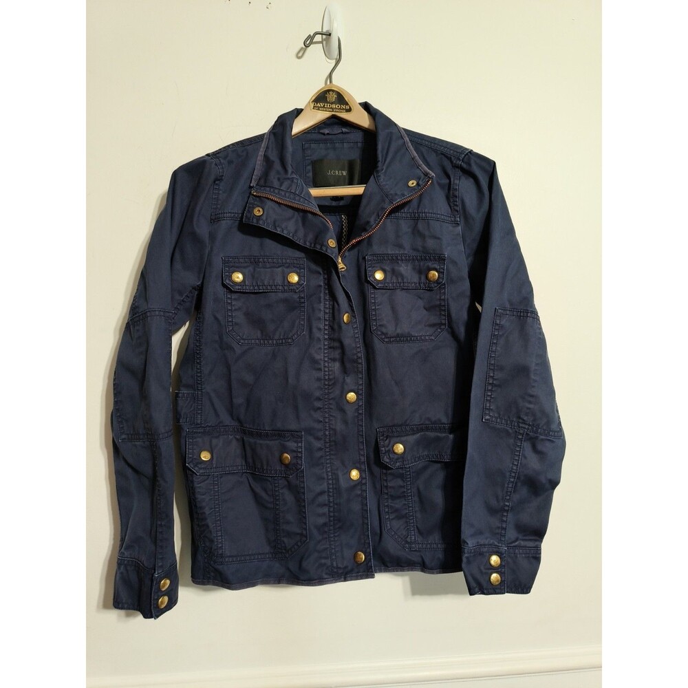 J.Crew Downtown Field Jacket Navy Oiled Cotton Size Medium classic preppy barn